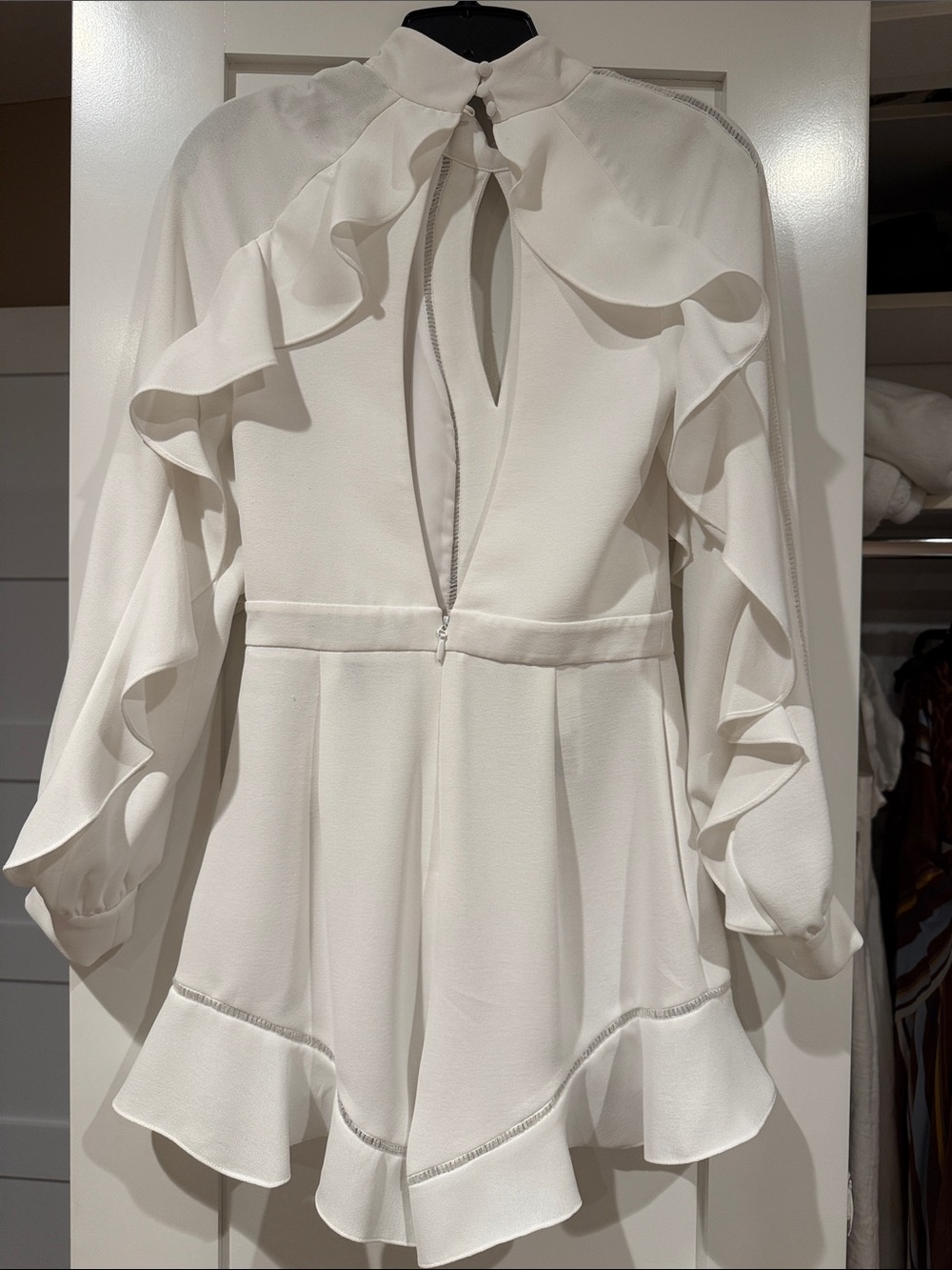 BCBGMaxAzria White Ruffled Keyhole Blouse - Picture 2 of 3